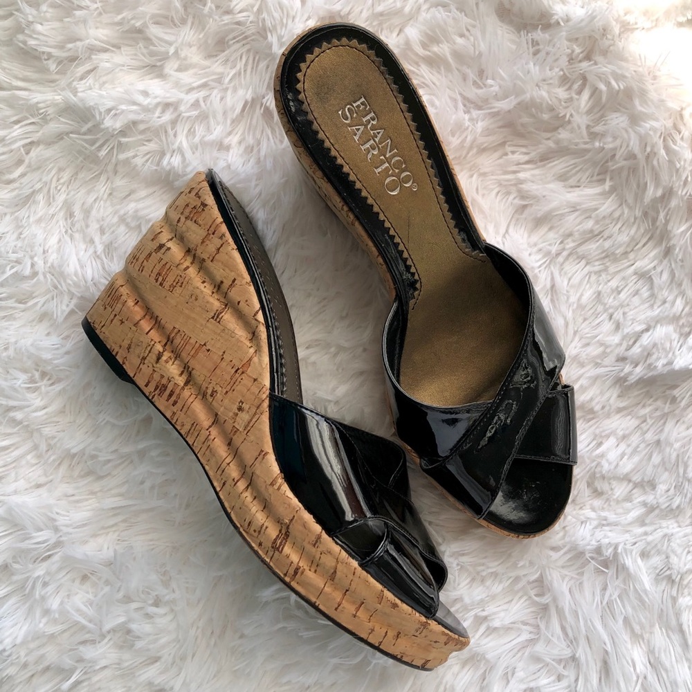 Franco Sarto Patent Slip On Sandals